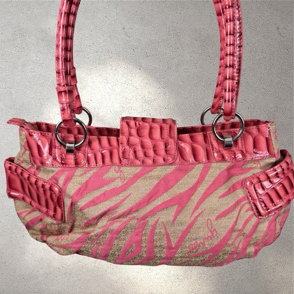 Guess Zebra Print Canvas Y2k‎ Shoulder Bag Purse Pink Animal Print Vintage - Picture 5 of 8